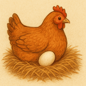Gallina tranquilla con l'uovo