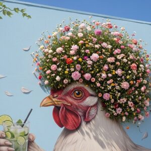 Gallina con fiori